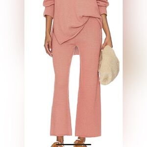 Free People Beach Hailee Waffle Knit Wide Leg Pant in Dusty Pink Size Small NEW